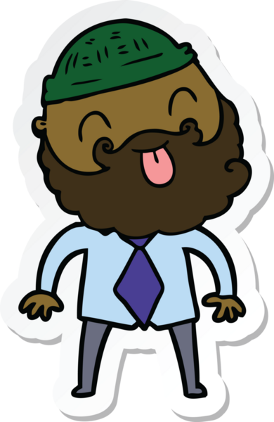 Bir insan tarafından çizilmiş şapkalı ve gömlekli sakallı bir adamın çıkartması.