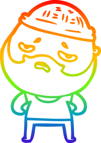 Bir insan tarafından çizilmiş sakallı, endişeli bir çizgi film çizimi.