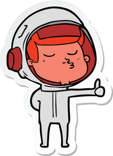 Kendine güveni tam bir astronotun bir insan tarafından çizilmiş işaret etiketi.