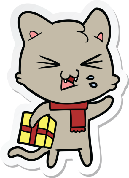 Bir insan tarafından çizilmiş, tıslayan bir kedinin çıkartması.