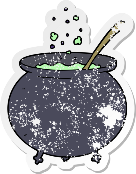 Bir insan tarafından çizilmiş karikatür cadı kazanı.