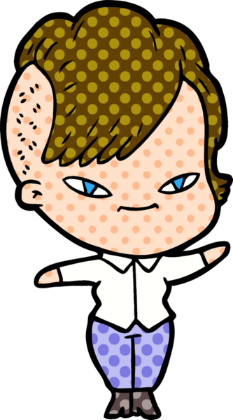 Bir insan tarafından çizilmiş hippi saç kesimli sevimli bir çizgi film kızı.