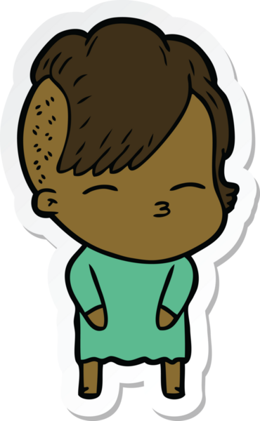 Bir insan tarafından çizilmiş, şaşı bir kızın çıkartması.