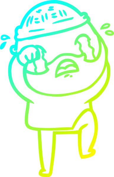 Çizgi film karakteri sakallı, ağlayan ve bir insan tarafından çizilmiş bir adamın soğuk çizgi çizimi.