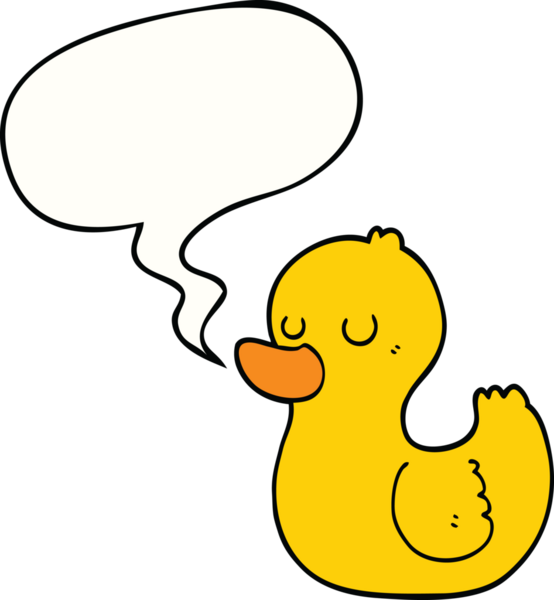 Bir insan tarafından çizilmiş konuşma balonlu ördek.