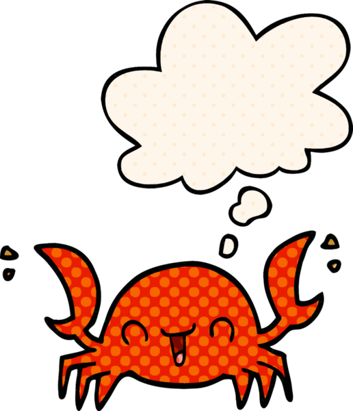 Bir insan tarafından çizilmiş, düşünce baloncuklu çizgi film yengeci.