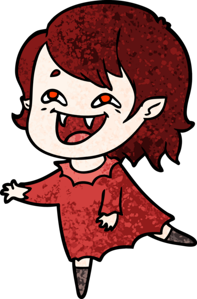 Bir insan tarafından çizilmiş gülen vampir kız çizgi filmi.