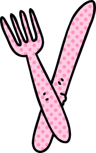 Bir insan tarafından çizilmiş çizgi roman tarzı tuhaf bir çatal bıçak takımı.