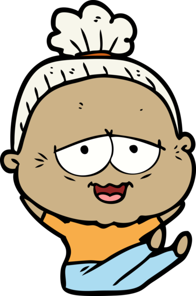 Bir insan tarafından çizilmiş mutlu yaşlı kadın çizgi filmi.