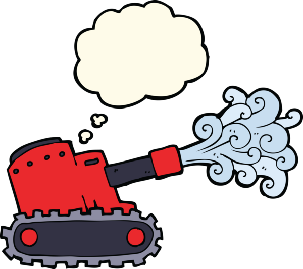 Bir insan tarafından çizilmiş düşünce baloncuklu ordu tankı.