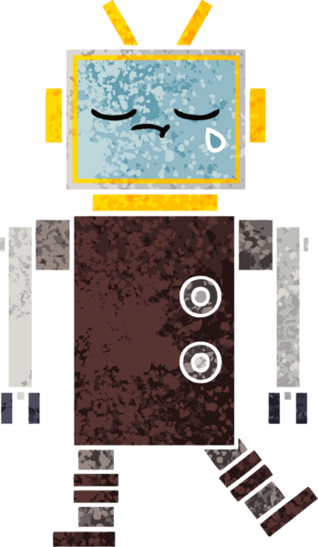 Bir insan tarafından çizilmiş bir robotun retro çizim tarzı karikatürü