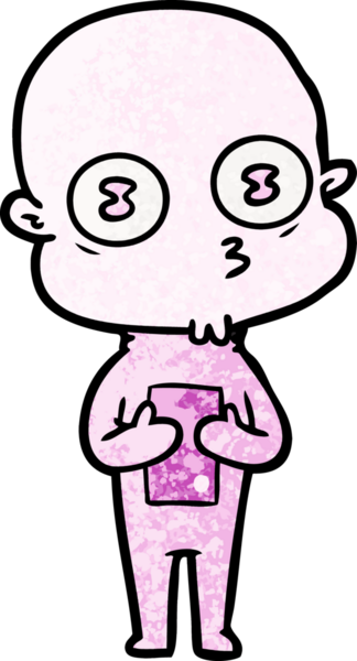 Bir insan tarafından çizilmiş garip kel uzay adamı çizgi filmi.