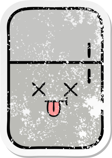 Bir insan tarafından çizilmiş şirin bir buzdolabının sıkıntılı çıkartması.