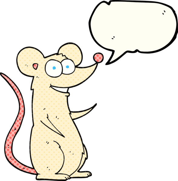 Bir insan tarafından çizilmiş serbest çizilmiş çizgi roman konuşma balonu mutlu fare.