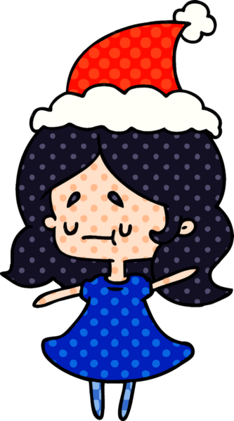 Bir insan tarafından çizilmiş Kawai kızının el çizimi Noel karikatürü.