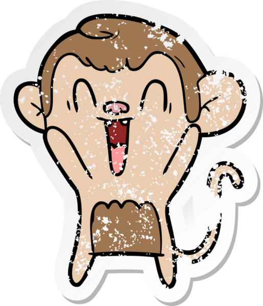 Bir insan tarafından çizilmiş gülen maymunun sıkıntılı çıkartması.