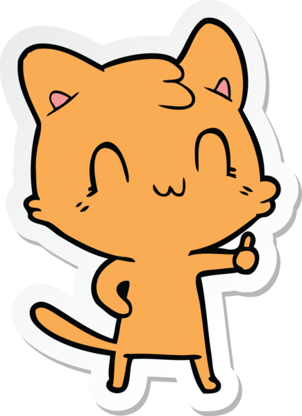 Bir insan tarafından çizilmiş mutlu bir kedinin çıkartması.