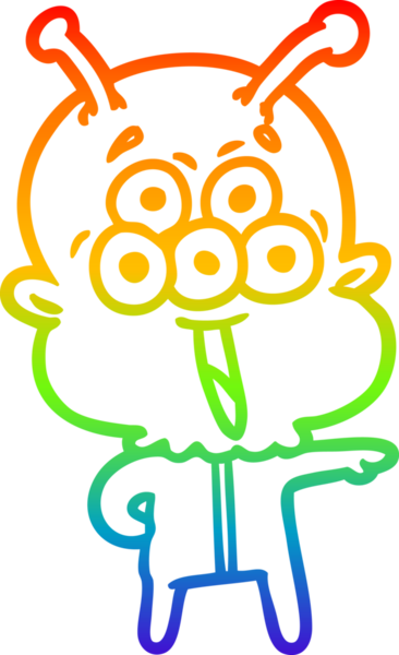 gökkuşağı gradyanı çizimi bir insan tarafından çizilmiş mutlu bir uzaylı çizgi filmi.