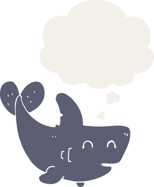 Düşünce baloncuklu çizgi film köpekbalığı insan tarafından çizilmiş.