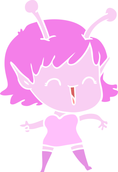 Bir insan tarafından çizilmiş düz renkli uzaylı kız çizgi filmi.