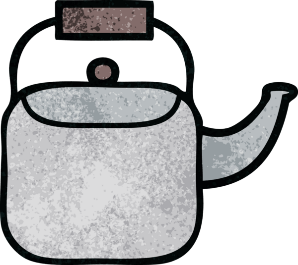 Bir insan tarafından çizilmiş bir çaydanlığın retro grunge desenli karikatürü