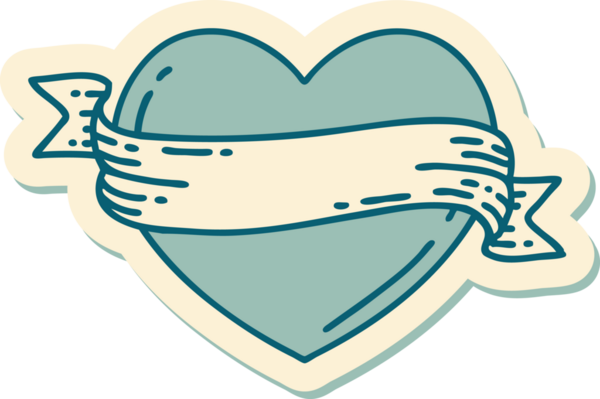 Bir insan tarafından çizilmiş geleneksel bir kalp ve bayrak stili dövme çıkartması.