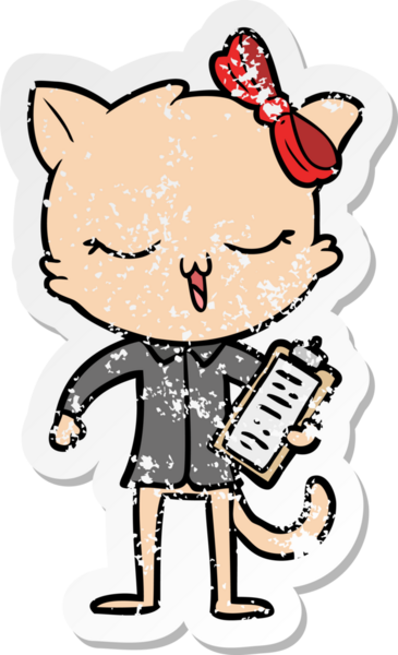 Bir insan tarafından kafasında fiyonk olan çizgi film kedisinin sıkıntılı çıkartması.