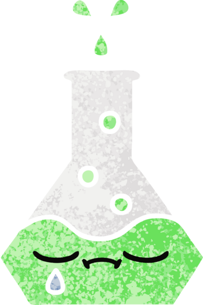 Bir insan tarafından çizilmiş bir deney şişesinin retro çizim tarzı karikatürü.