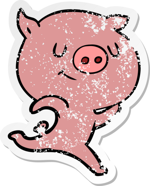 Bir insan tarafından çizilen mutlu çizgi film domuzunun sıkıntılı çıkartması.