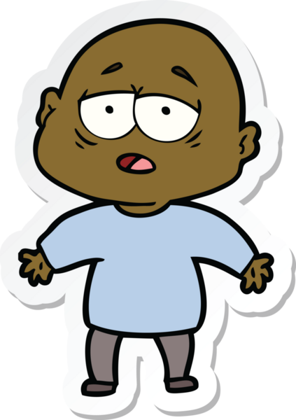 Bir insan tarafından çizilmiş, yorgun, kel bir adamın çıkartması.