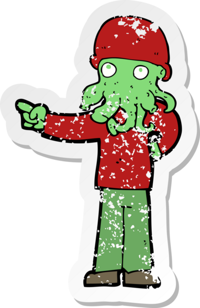 Bir insan tarafından çizilmiş uzaylı bir adamın gerilimli çıkartması.