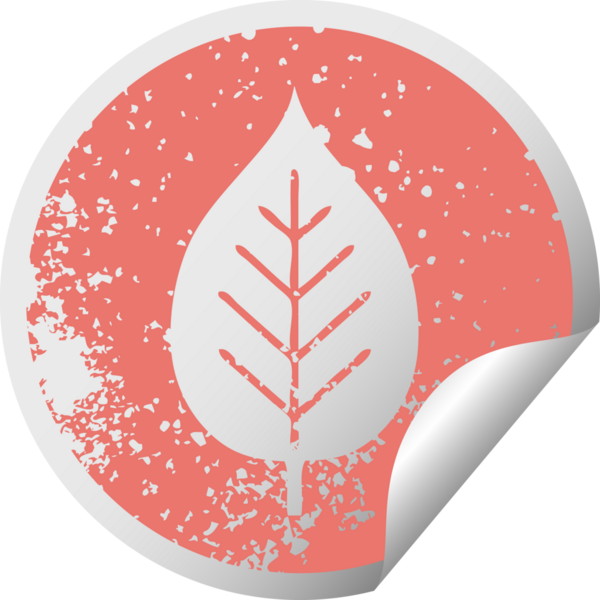 Bir insan tarafından çizilmiş yeşil bir yaprağın kırmızı kabuk soyma etiketi.