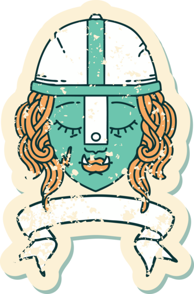 Retro Dövme Biçimli Ork savaşçı yüzü bir insan tarafından çizilmiş pankartıyla