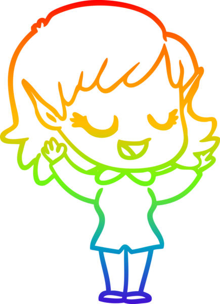 Gökkuşağı gradyan çizgisi mutlu çizgi film kızı bir insan tarafından çizilmiş.