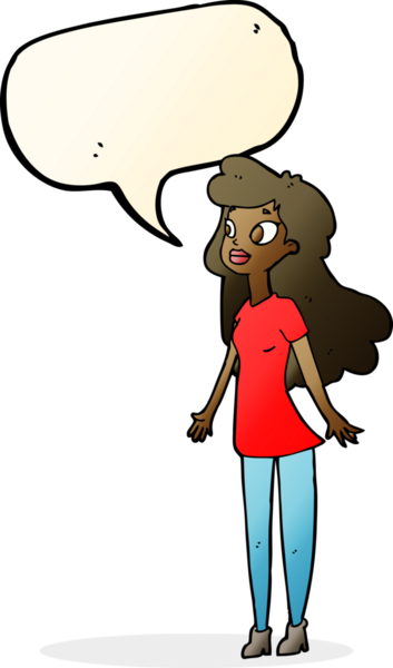 Bir insan tarafından çizilmiş konuşma balonu olan güzel bir kız.