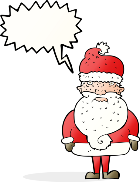 Bir insan tarafından çizilmiş konuşma balonlu Noel Baba çizgi filmi.