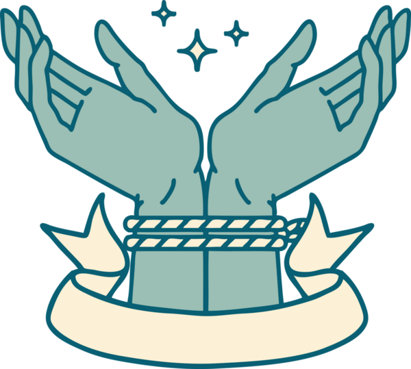 Bir insan tarafından çizilmiş bir çift el pankartıyla geleneksel dövme.