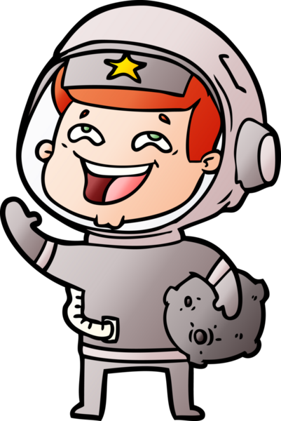 Bir insan tarafından çizilmiş gülen astronot çizgi filmi.