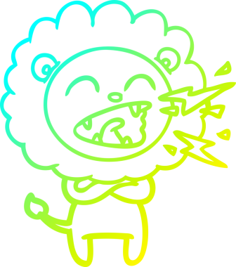 Bir insan tarafından çizilen kükreyen aslanın soğuk çizgi çizimi.