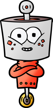 Bir insan tarafından çizilmiş mutlu çizgi film robotu