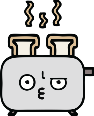 Bir insan tarafından çizilmiş bir tost makinesi karikatürü.