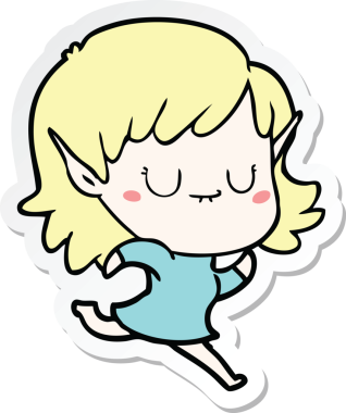 Bir insan tarafından çizilen mutlu bir elf kızının çıkartması.