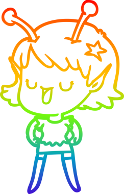 gökkuşağı gradyan çizimi mutlu bir uzaylı kız çizgi filmi bir insan tarafından çizildi