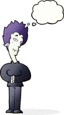 Bir insan tarafından çizilmiş düşünce baloncuğu olan bir vampir.