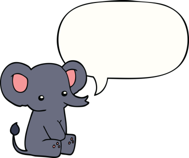 Bir insan tarafından çizilmiş konuşma balonlu bir fil.