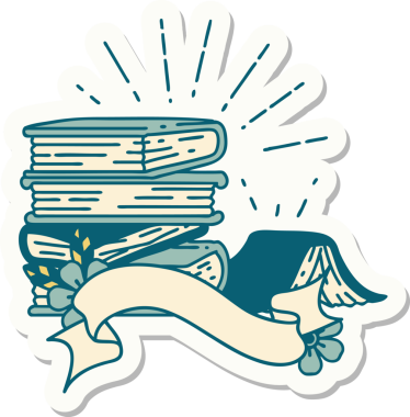 Bir insan tarafından çizilmiş dövme stili kitap yığını