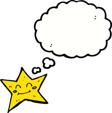 Bir insan tarafından çizilmiş düşünce kabarcığı olan çizgi film yıldızı karakteri.