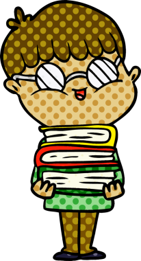 Bir insan tarafından çizilmiş gözlük takan çizgi film çocuğu.