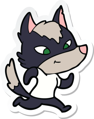 Bir insan tarafından çizilmiş dost canlısı bir kurt çizgi filminin çıkartması.