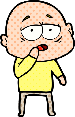 Bir insan tarafından çizilmiş yorgun, kel bir adam.